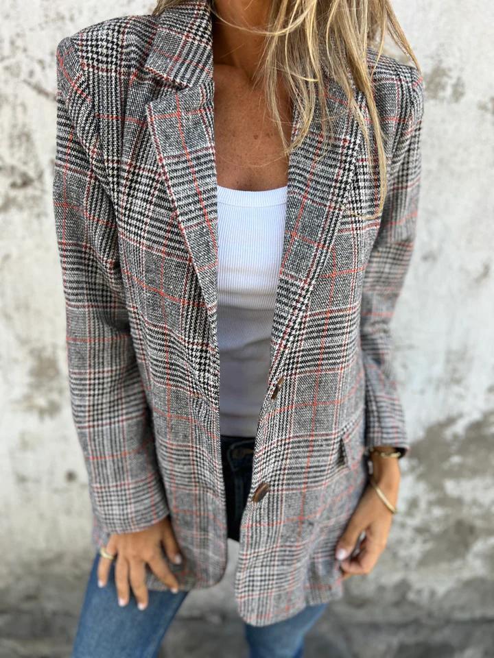 Casual Checkered Blazer with Lapels