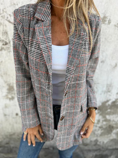 Casual Checkered Blazer with Lapels