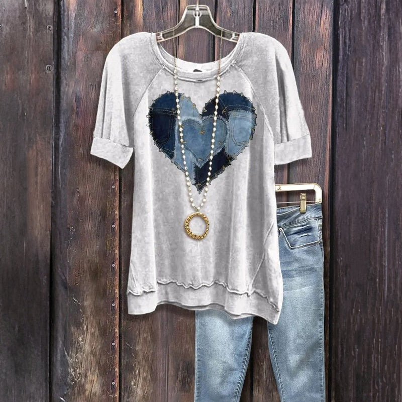 KARELIA Denim Heart T-Shirt – Casual Top