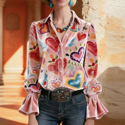 ZARELIA Heart Print Stylish - Long Sleeve Blouse