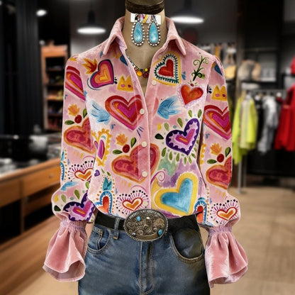 ZARELIA Heart Print Stylish - Long Sleeve Blouse