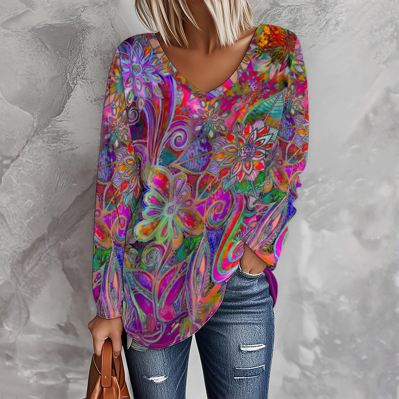 Vintage Floral Print T-Shirt - Comfortable Cotton-Polyester Blend T-Shirt