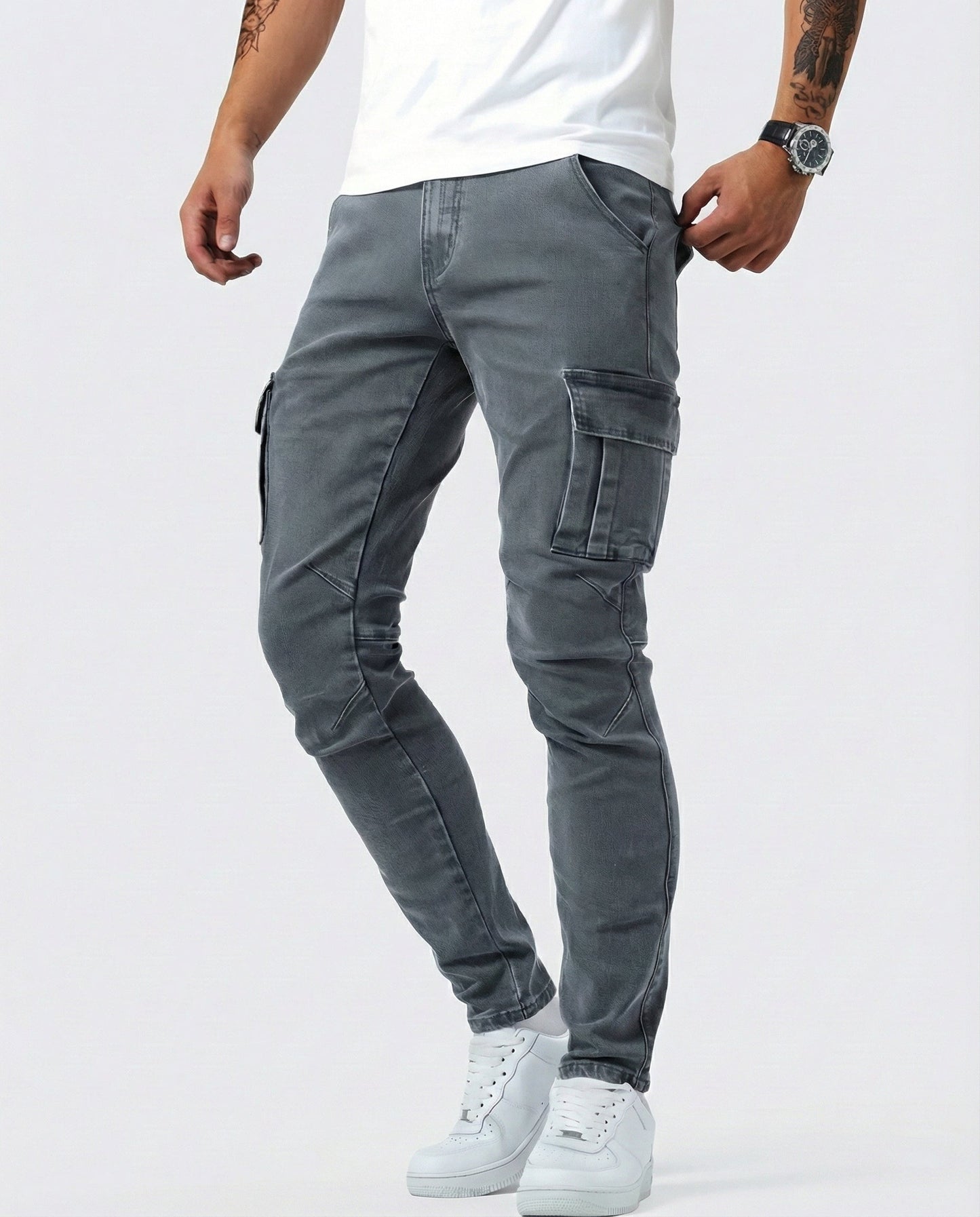 Navy Elastic Cargo Pants