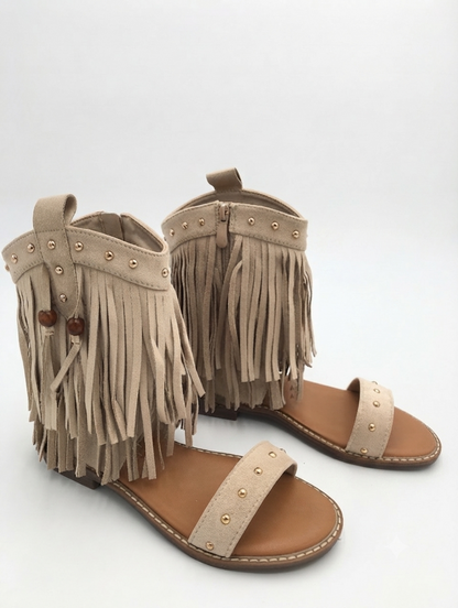 Gina — Beige Fringe Sandal