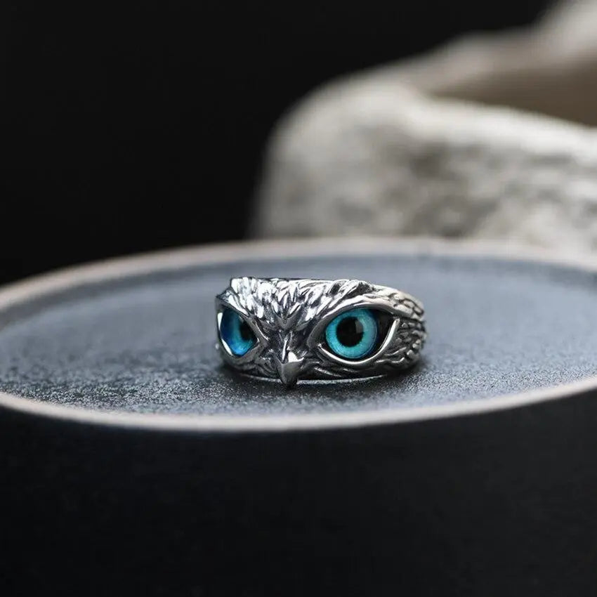 Adjustable Silver Owl Ring - Unique Opal Jewelry