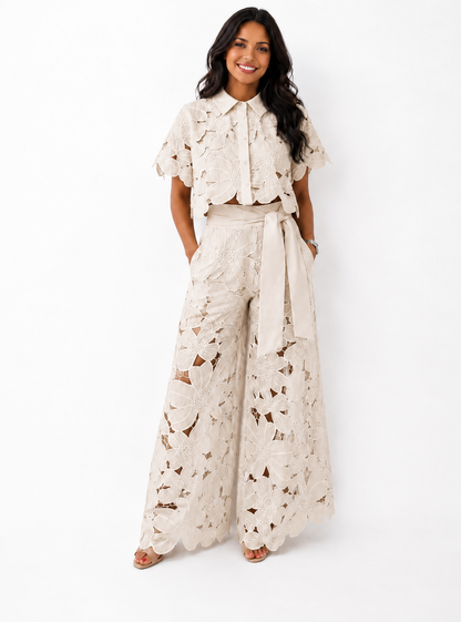 Isabela — Lace-Embroidered Blouse & Pants Set