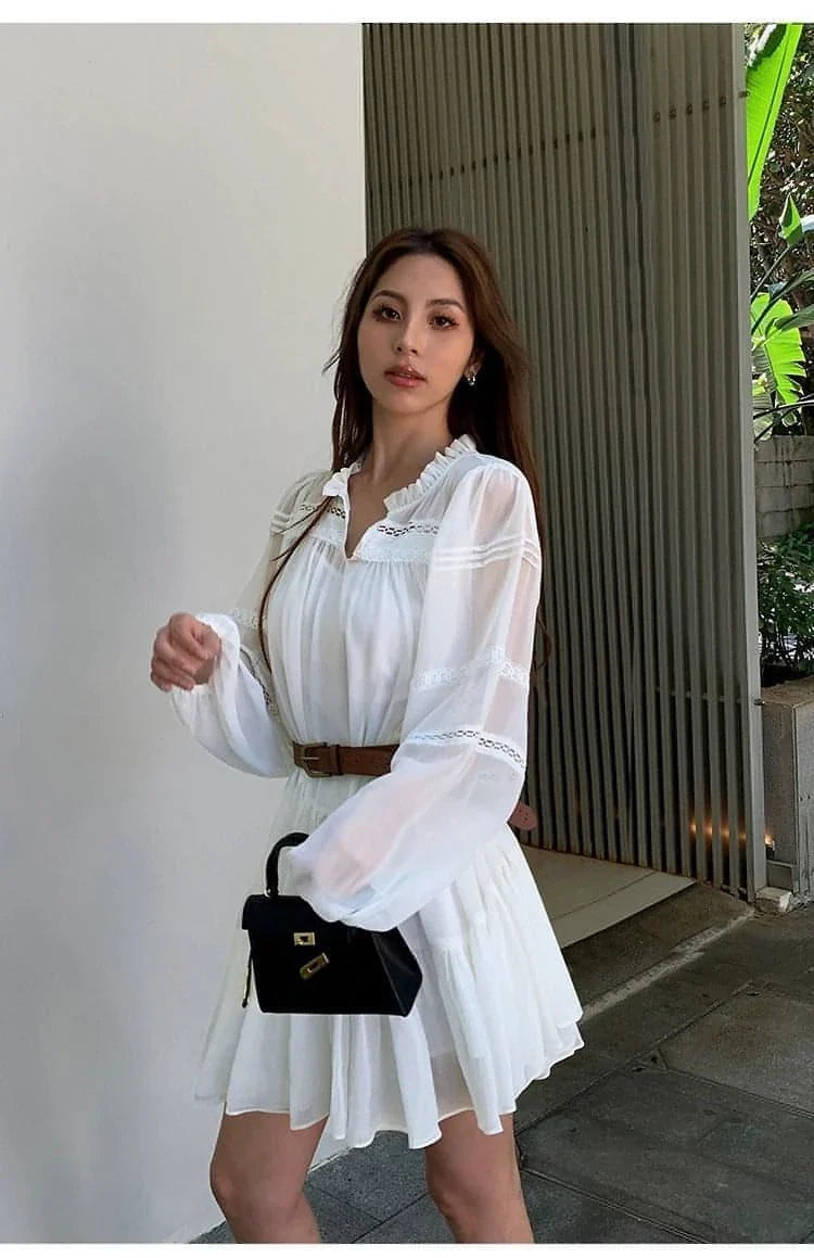 Summer French Style White Shirt Dress