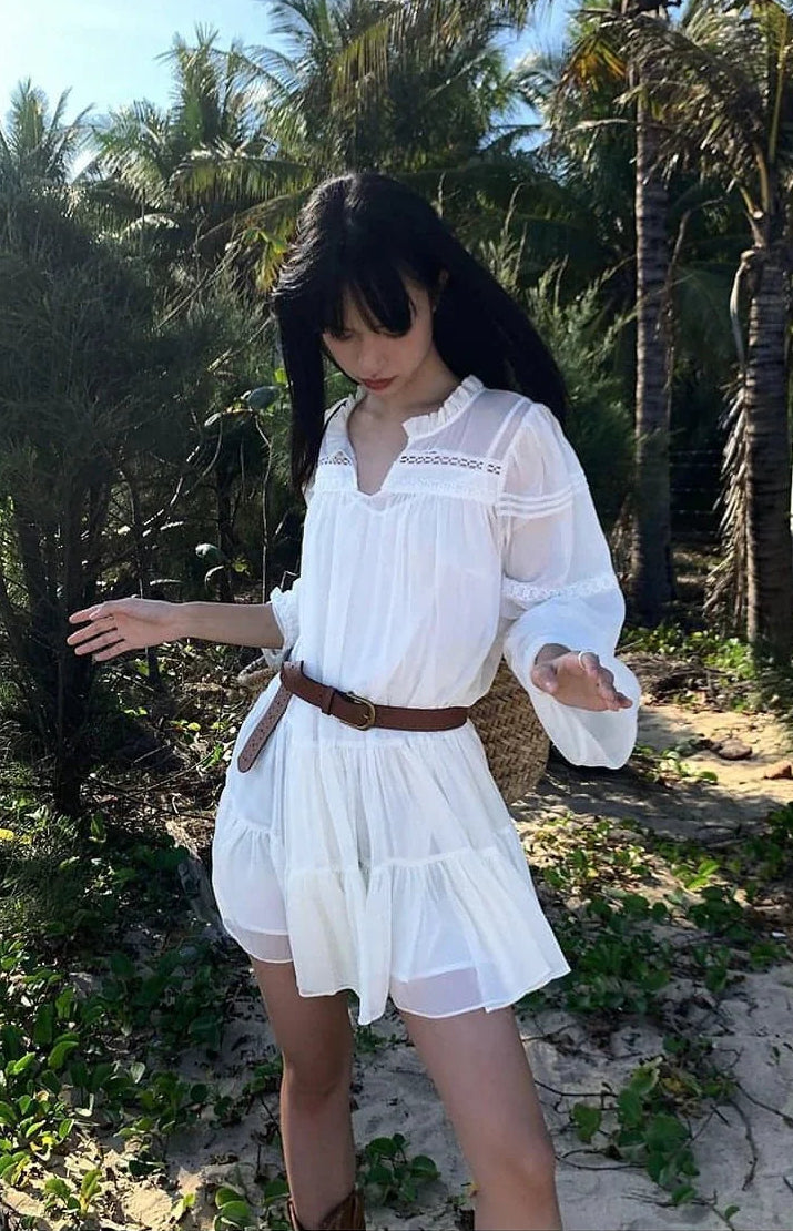 Summer French Style White Shirt Dress