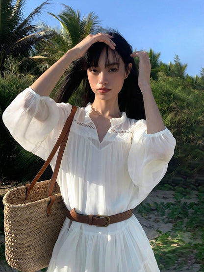 Summer French Style White Shirt Dress