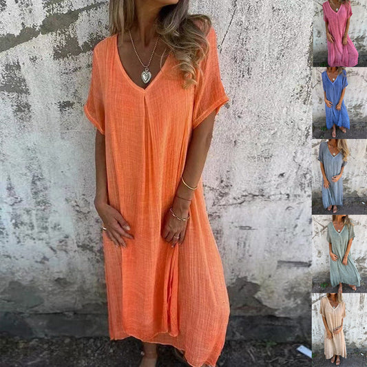 V-neck - Comfortable Midi Dress
