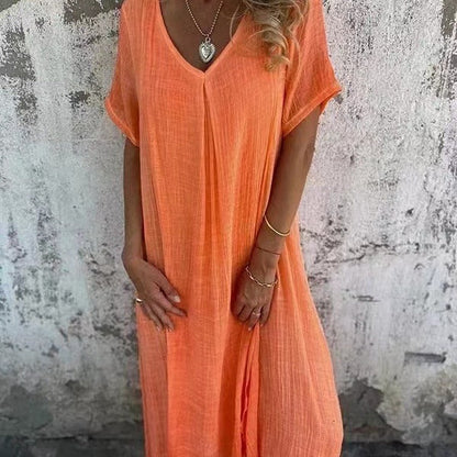 V-neck - Comfortable Midi Dress