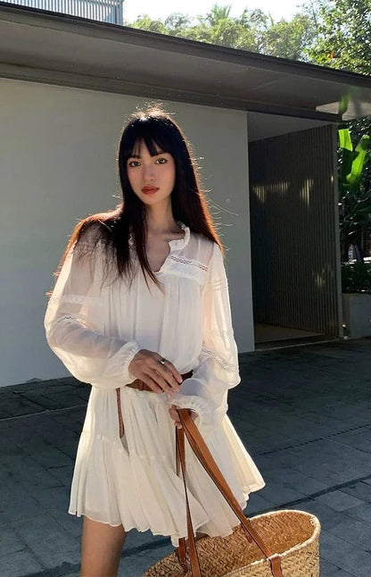 Summer French Style White Shirt Dress