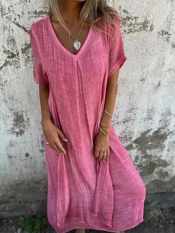 V-neck - Comfortable Midi Dress