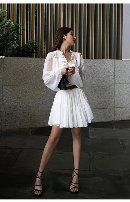 Summer French Style White Shirt Dress