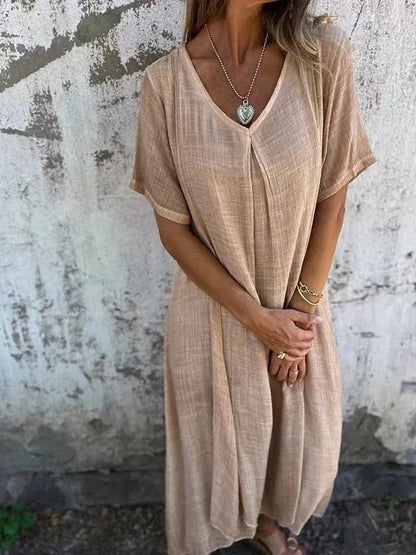 V-neck - Comfortable Midi Dress