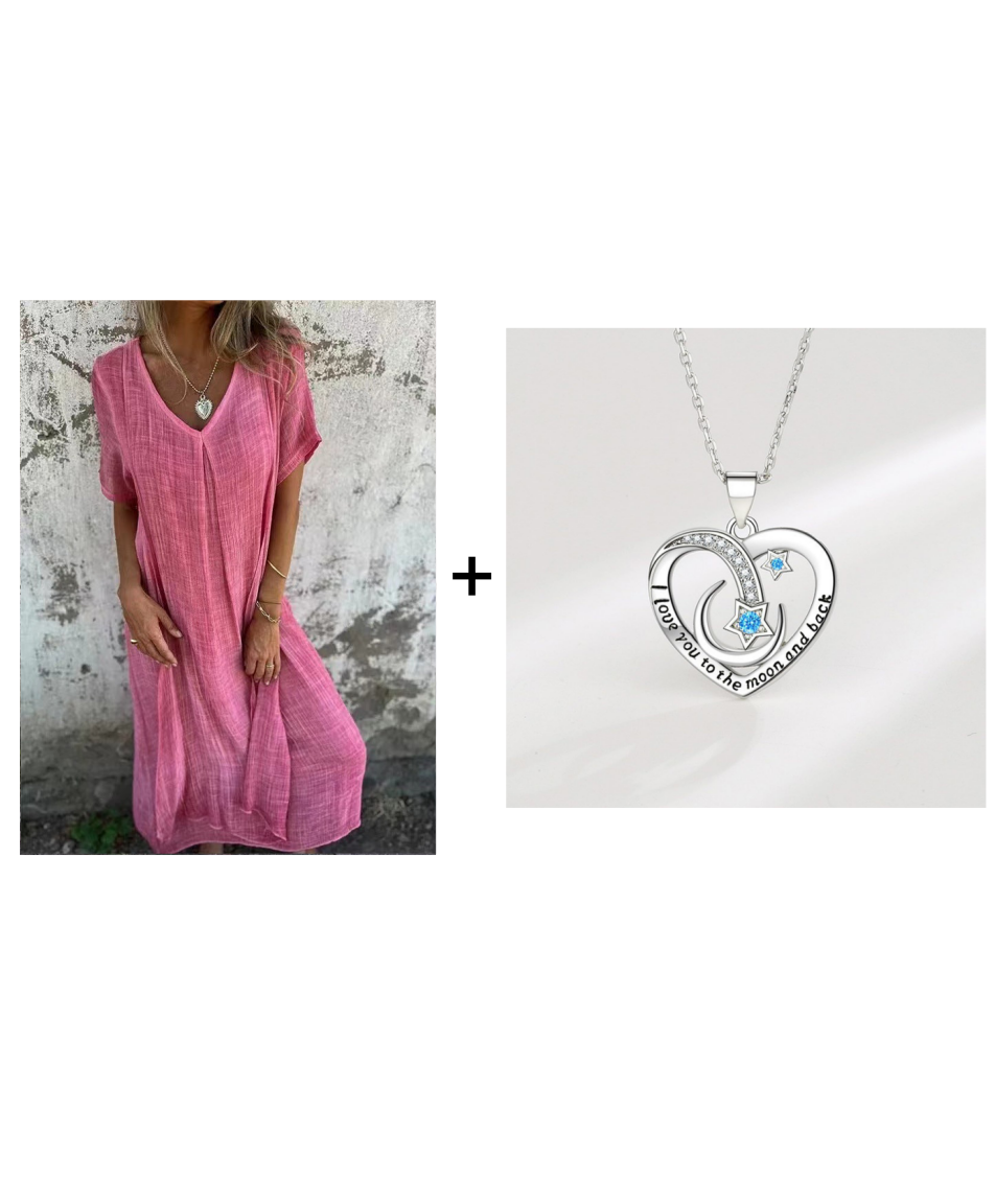 V-neck - Comfortable Midi Dress