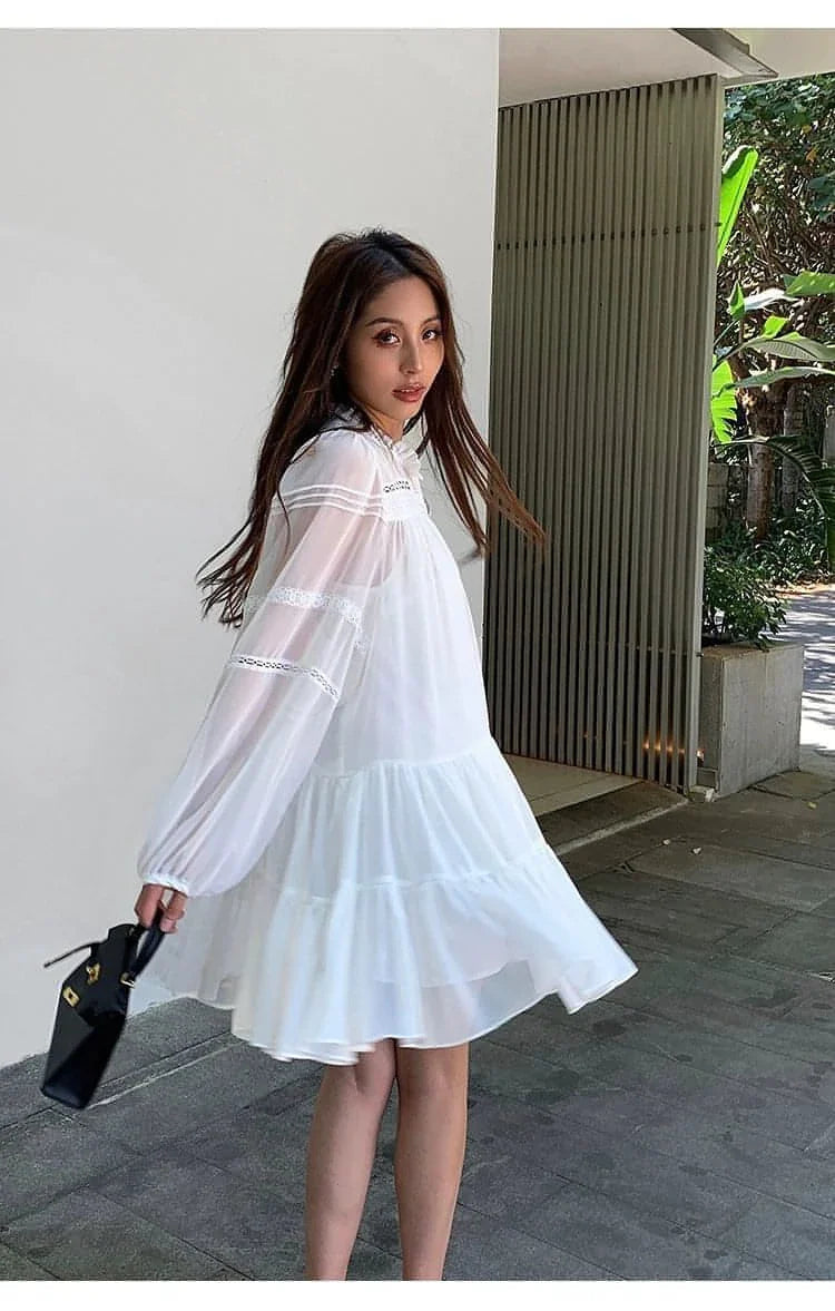 Summer French Style White Shirt Dress