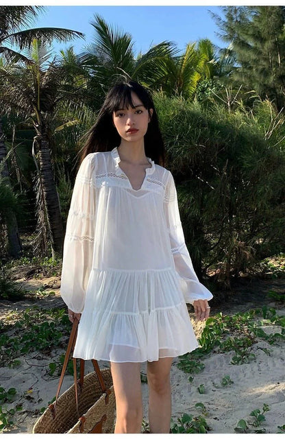 Summer French Style White Shirt Dress