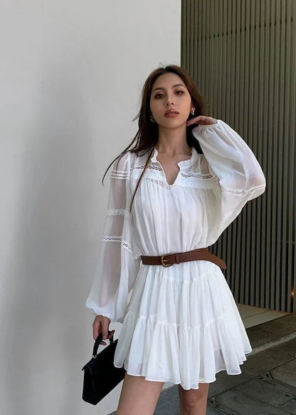 Summer French Style White Shirt Dress