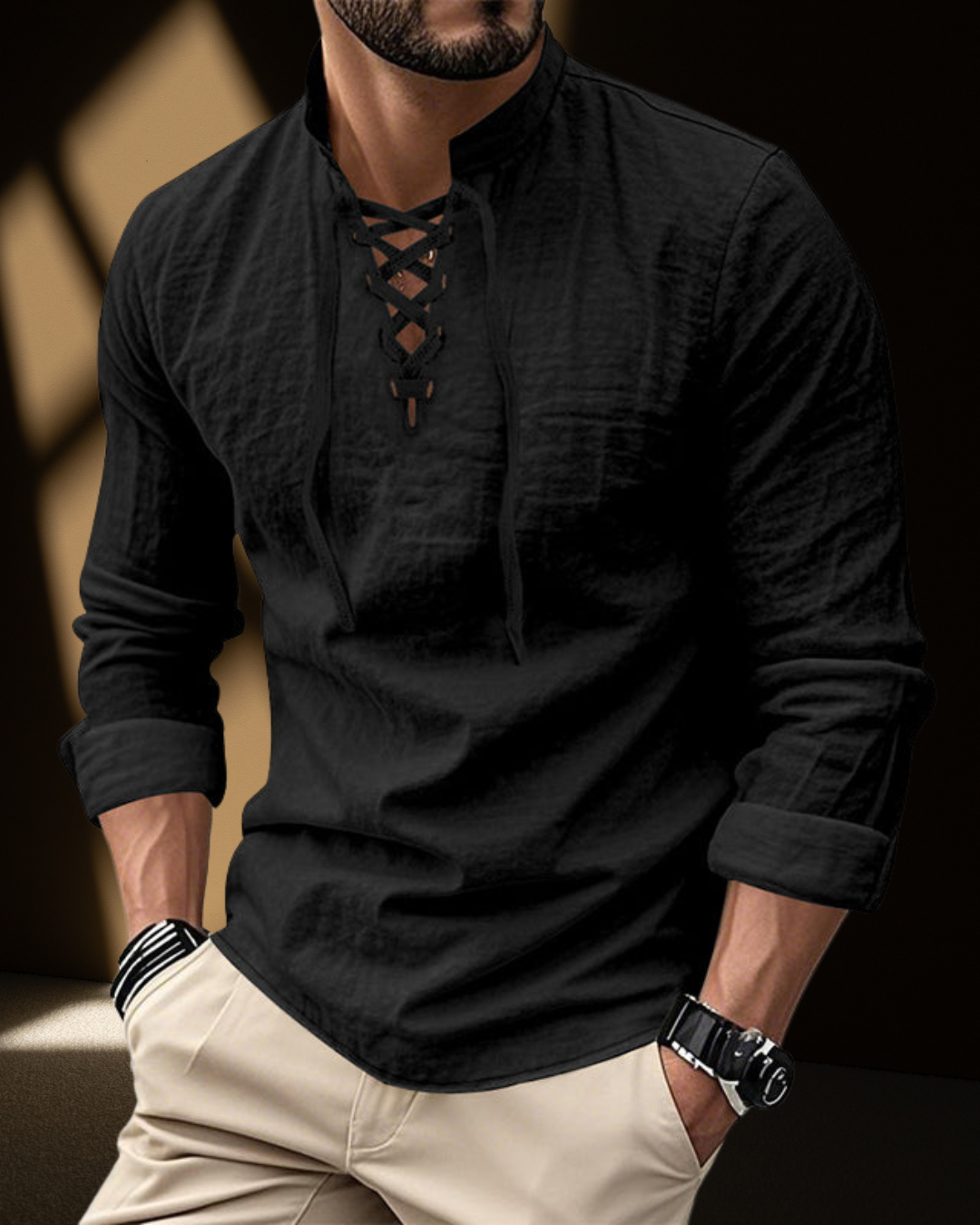 Renaissance Lace-Up V-Neck Shirt