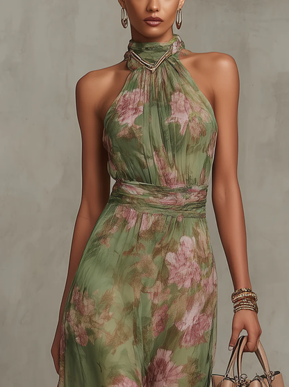 Livia — Floral Halter Maxi Dress