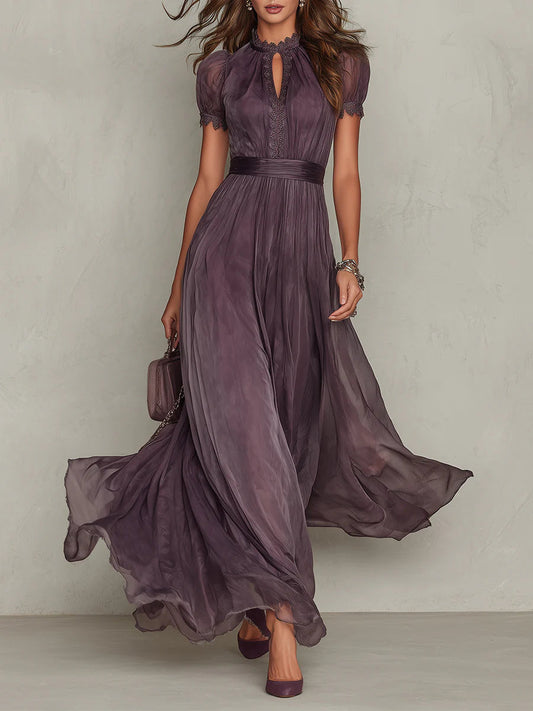 Flavia Violet Lace Drop-Neck Gown