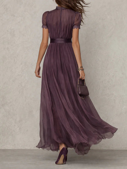 Flavia Violet Lace Drop-Neck Gown