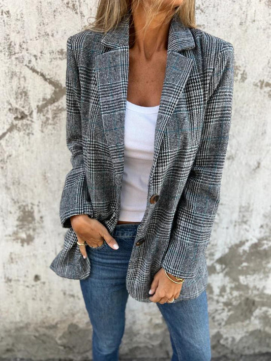 Casual Checkered Blazer with Lapels