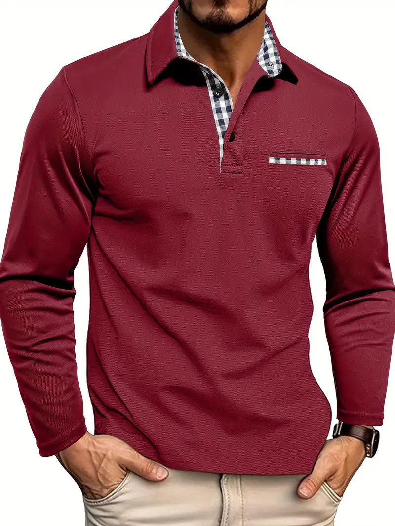 Long-Sleeve Knit Polo – Tailored Fit Comfort
