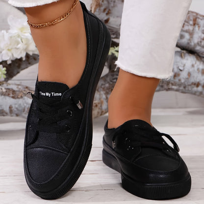 Azzy - Breathable Women's White Lace-Up Flat Shoes