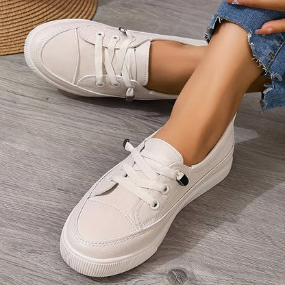 Azzy - Breathable Women's White Lace-Up Flat Shoes