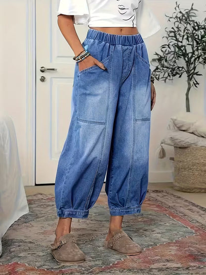 Denara — Elastic-Waist Loose-Fit Cropped Jeans