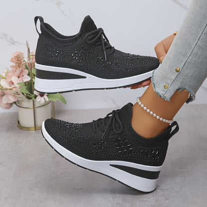 Women's Casual Breathable Sneakers Adorned with Crystals - Fashionable