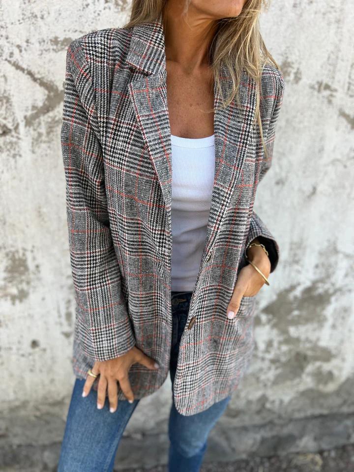 Casual Checkered Blazer with Lapels