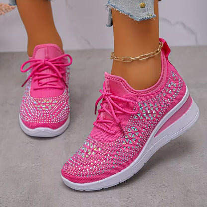 Women's Casual Breathable Sneakers Adorned with Crystals - Fashionable