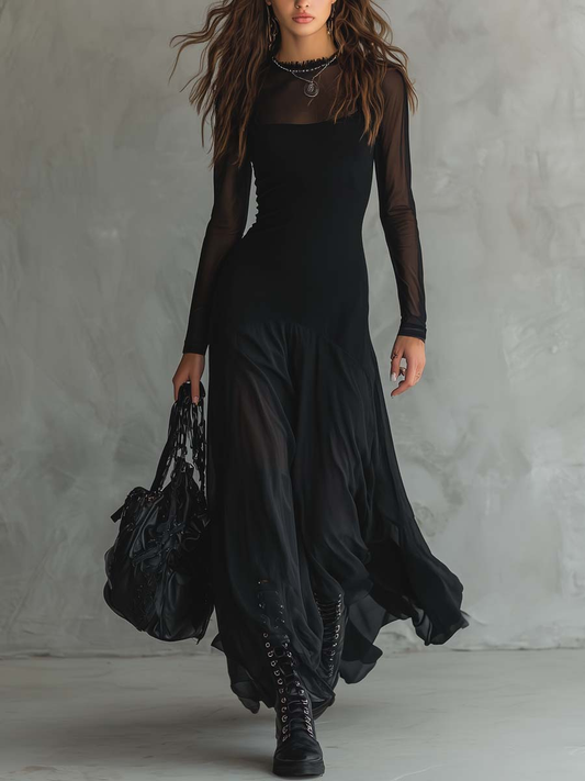 Black tulle - Elegant loose maxi dress