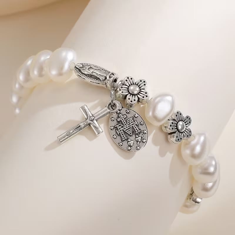 Serenity - Elegant Virgin Mary Daisy Bracelet