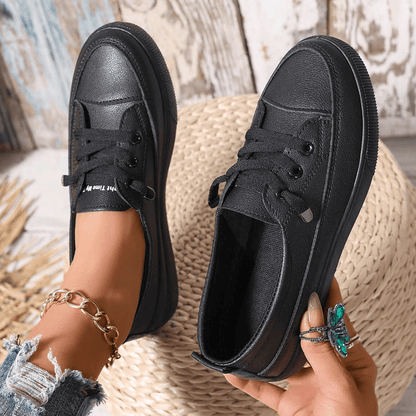 Azzy - Breathable Women's White Lace-Up Flat Shoes