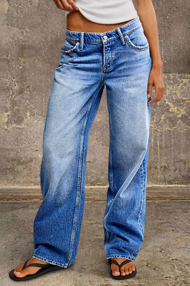 Straight Leg Jeans - Stylish Mid Rise Jeans