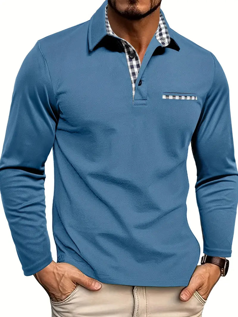 Long-Sleeve Knit Polo – Tailored Fit Comfort