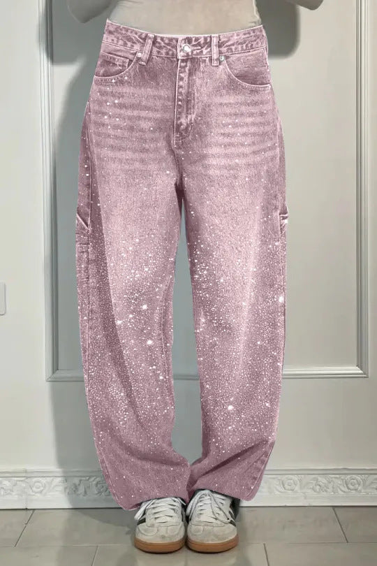 Ladies' Jeans with Rhinestone Embellishment - Stylish Comfortable Trousers