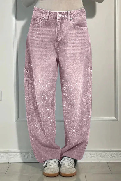 Ladies' Jeans with Rhinestone Embellishment - Stylish Comfortable Trousers