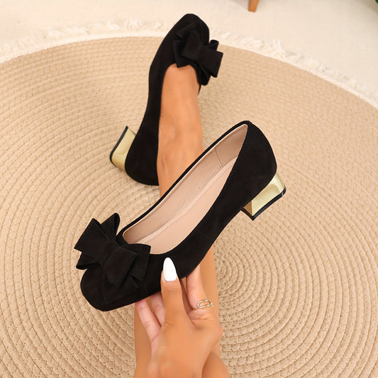 Bow Elegant Chunky Heel Square-Toe High Heels, Women Shoes
