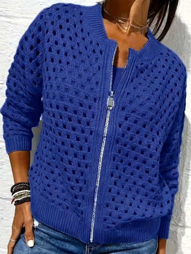 Solmaire — Hollow-Knit Zip-Up Cardigan