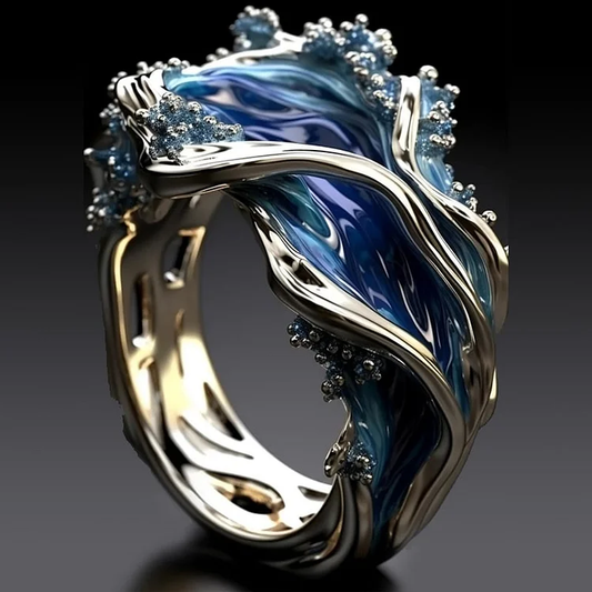 Gold Ring - Unique Ocean Wave Motif