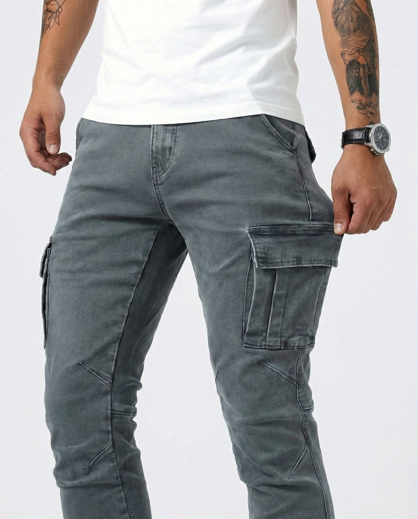 Navy Elastic Cargo Pants