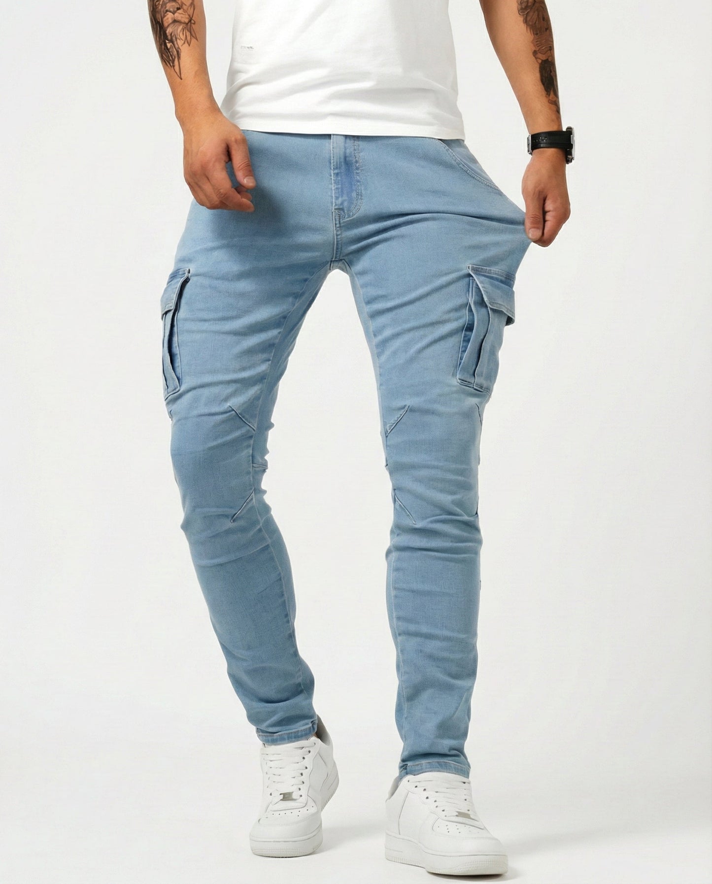 Navy Elastic Cargo Pants