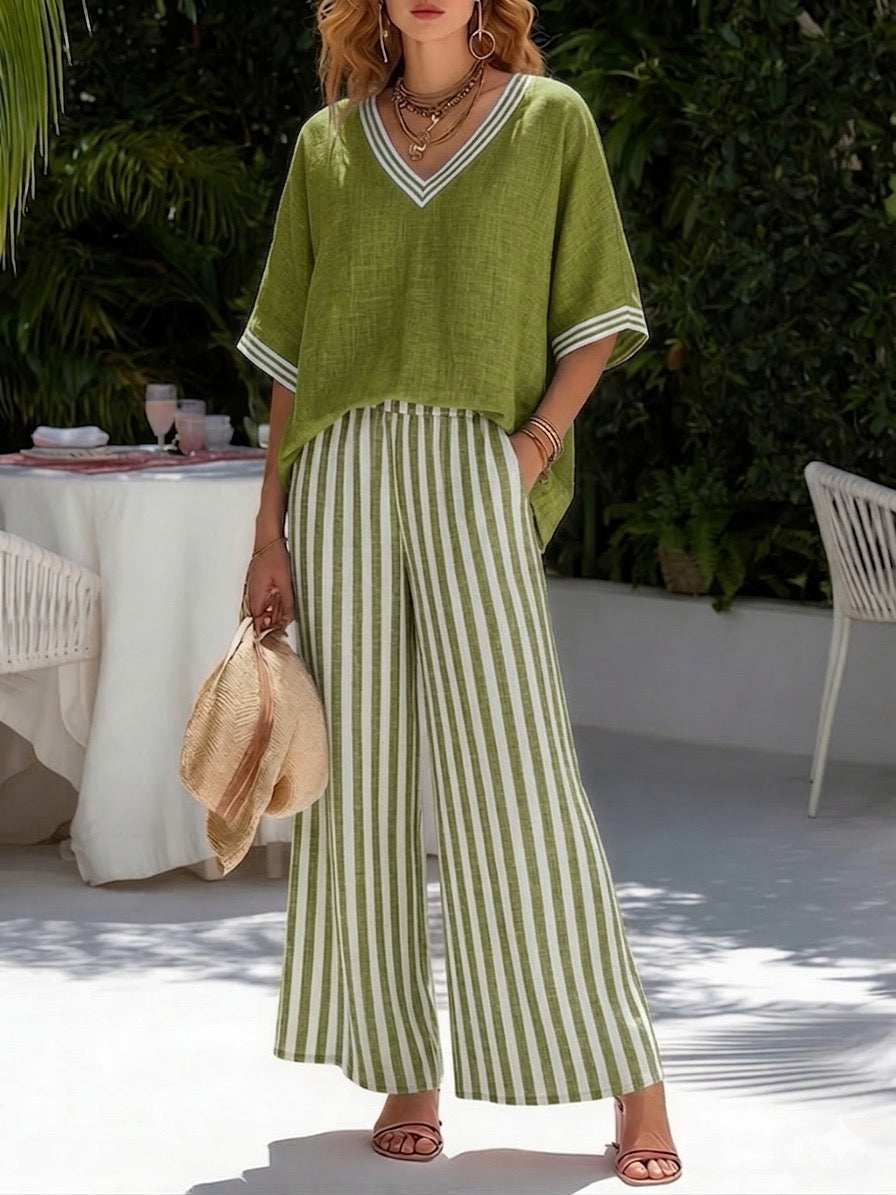 Amelia Striped Linen-Cotton Elegant Set