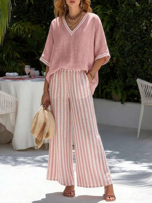 Amelia Striped Linen-Cotton Elegant Set