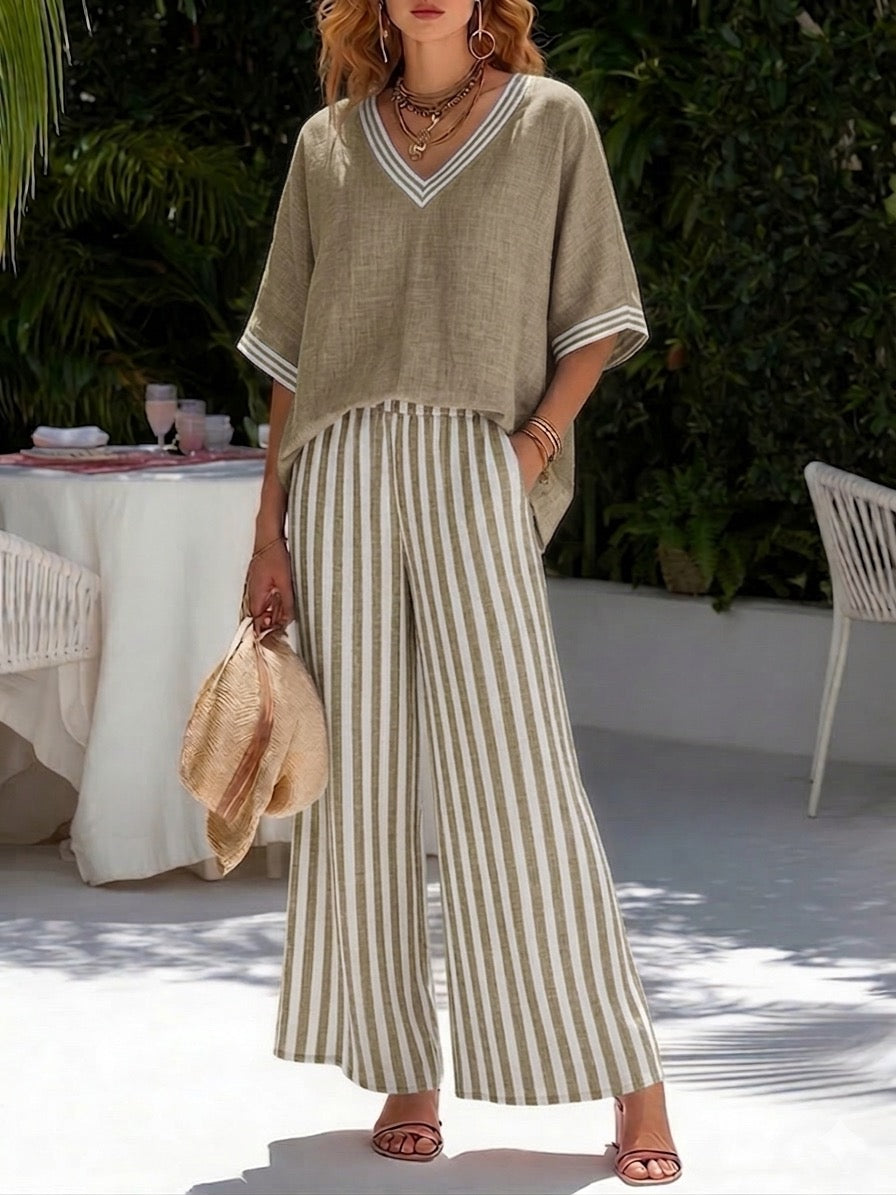 Amelia Striped Linen-Cotton Elegant Set